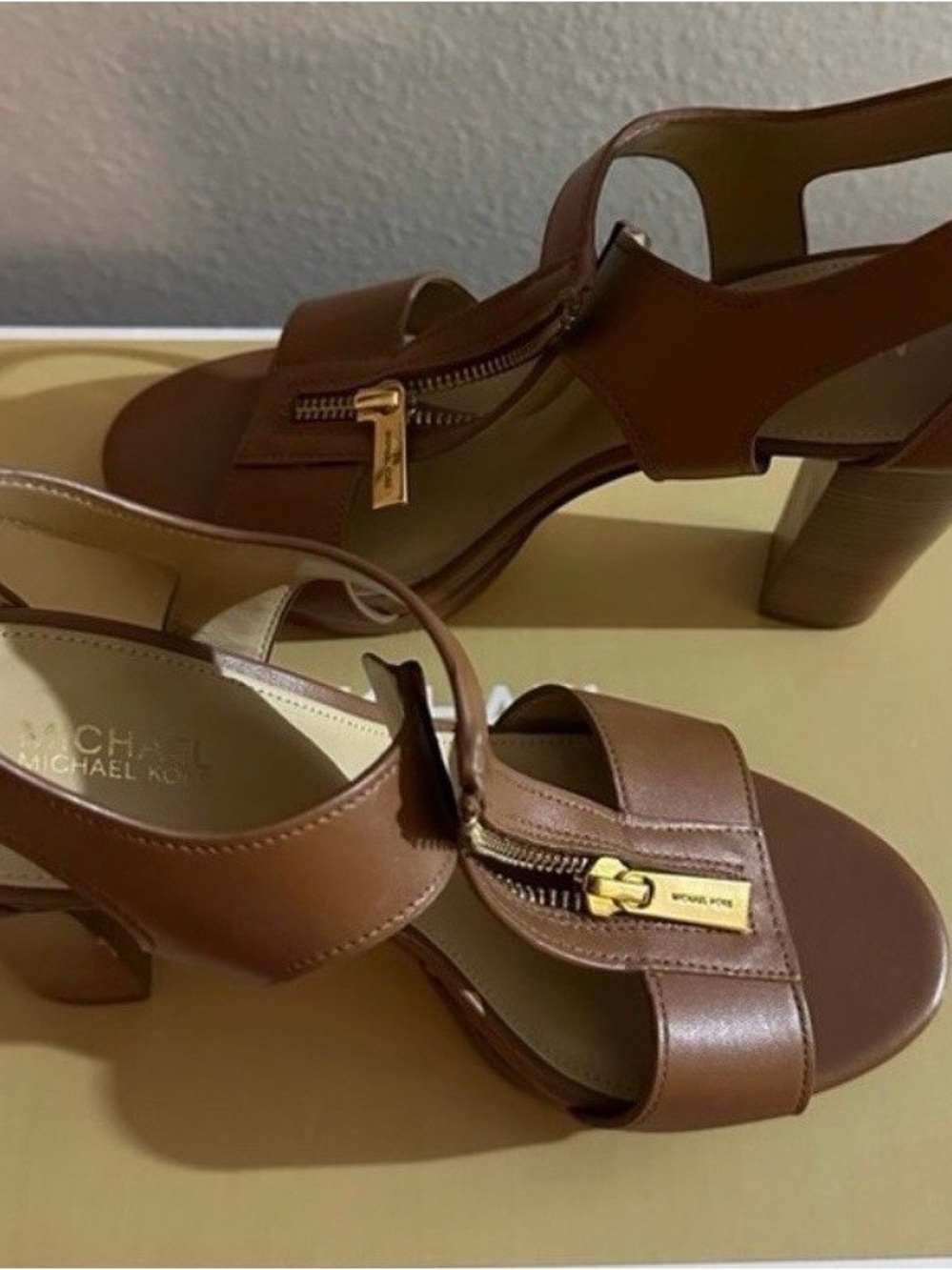 Brown Leather Platform Block Heel Sandals - Picture 3 of 3